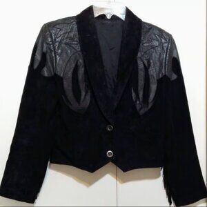 Vintage Pioneer Wear Boar's Leather Black Cropped Jacket with Fringe Arms Sz 10